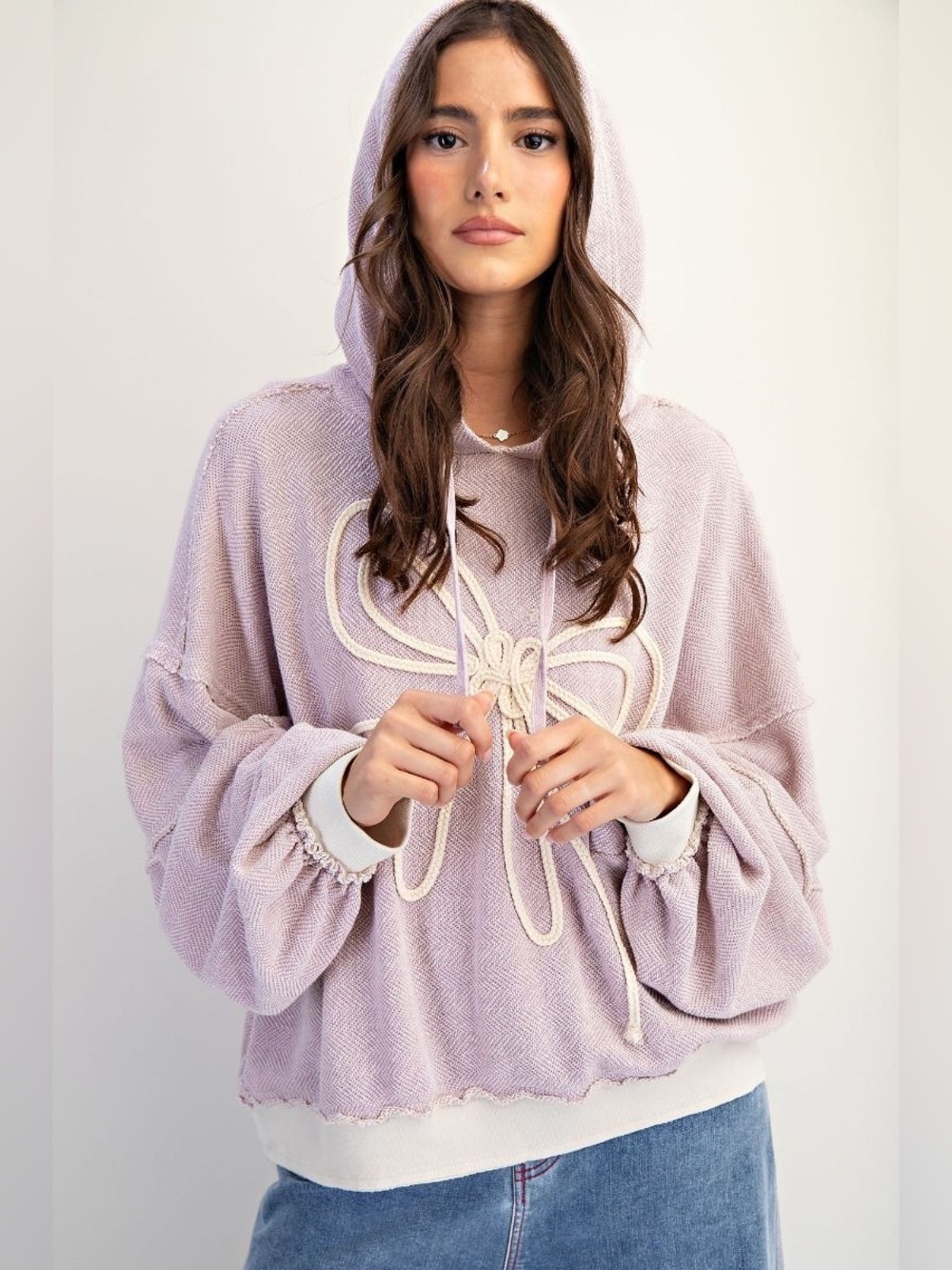 M5 New Easel Lavander Hoodie with Rope Bow Accent